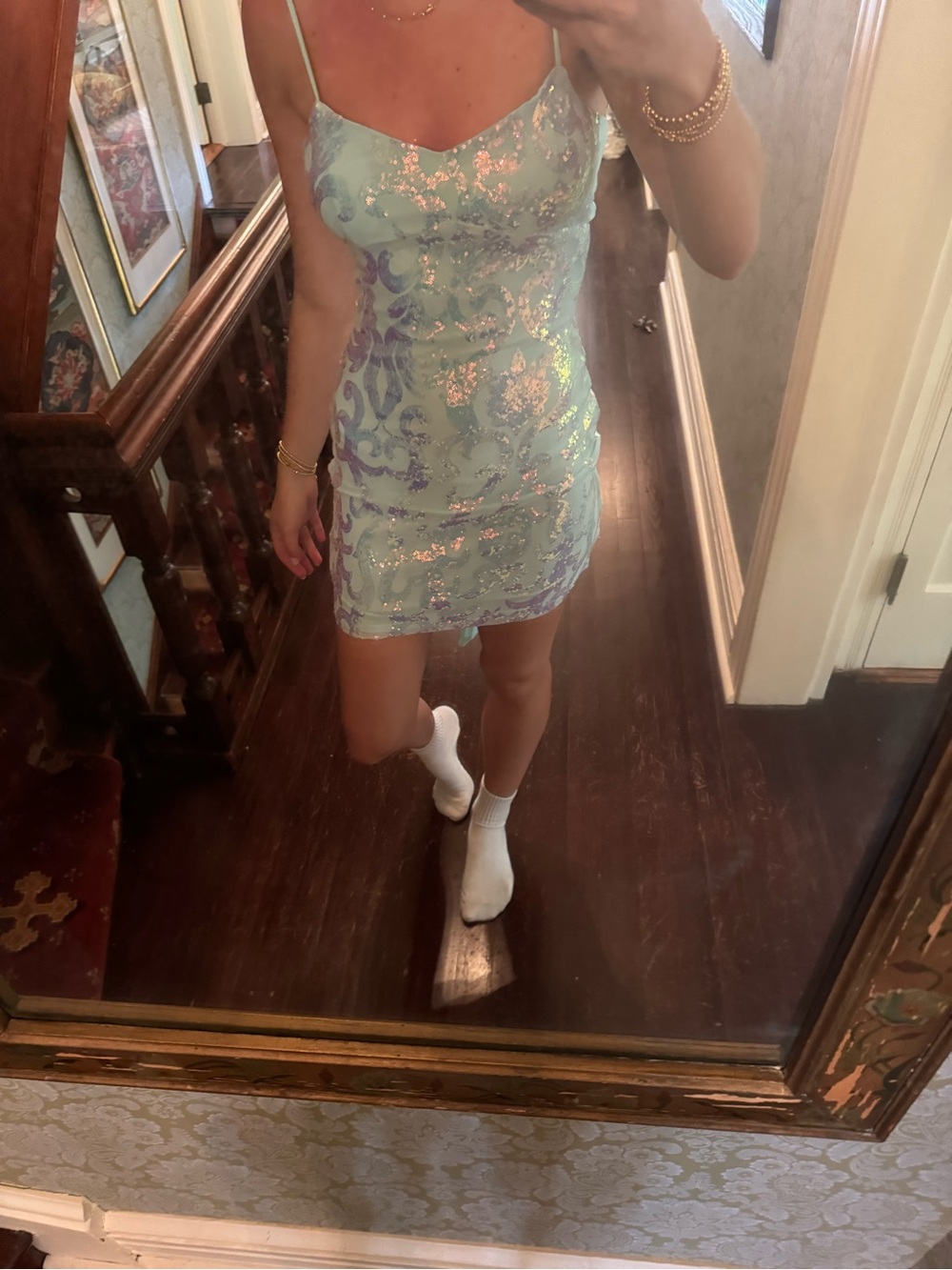 Sequin Slip Dress in Mint Green and Lavender